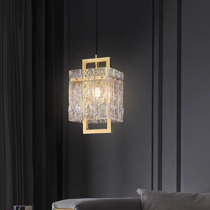 Modern Luxury Rectangle Glass Brass Pendant Light — 220V-240V For UK/AU