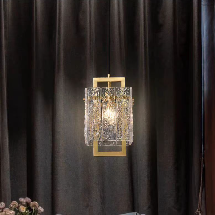 Modern Luxury Rectangle Glass Brass Pendant Light