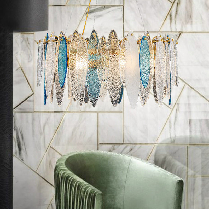 Contemporary Feather Round Glass Chandelier
