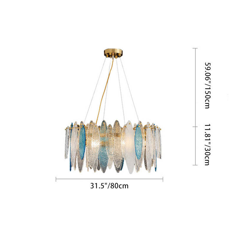 Contemporary Feather Round Glass Chandelier