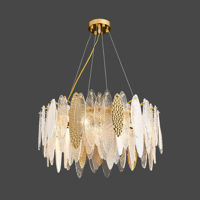 Contemporary Feather Round Glass Chandelier