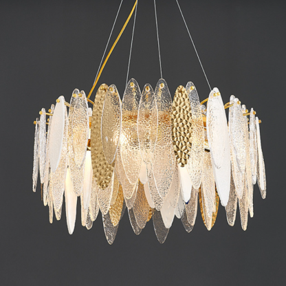 Contemporary Feather Round Glass Chandelier