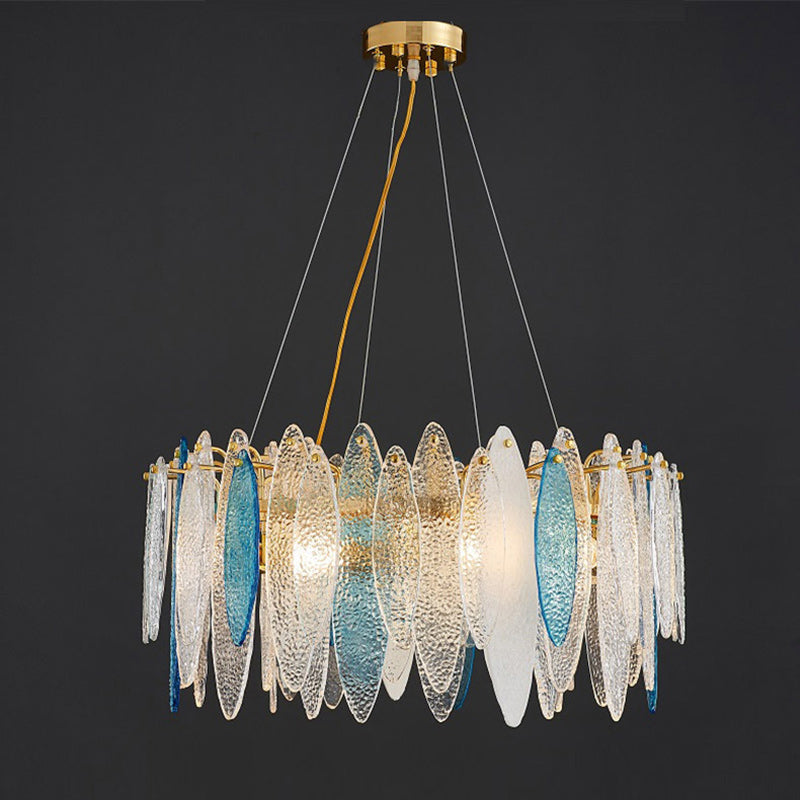 Contemporary Feather Round Glass Chandelier