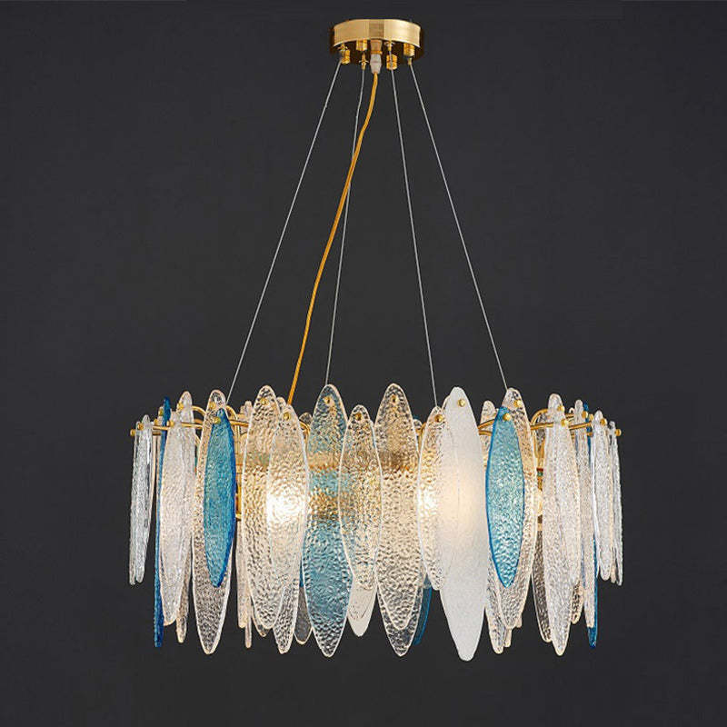 Contemporary Feather Round Glass Chandelier