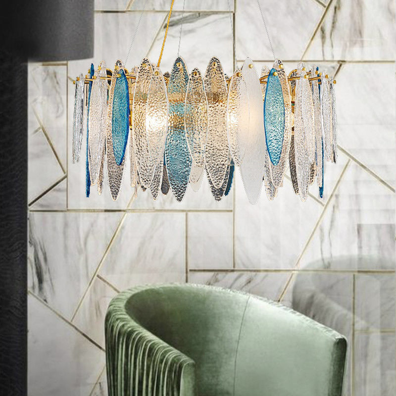 Contemporary Feather Round Glass Chandelier