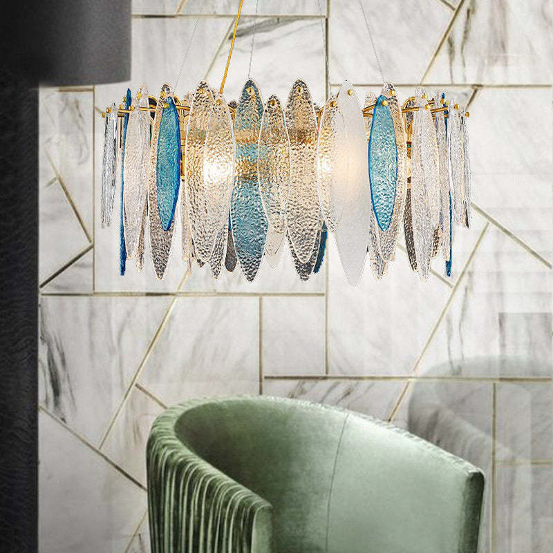 Contemporary Feather Round Glass Chandelier