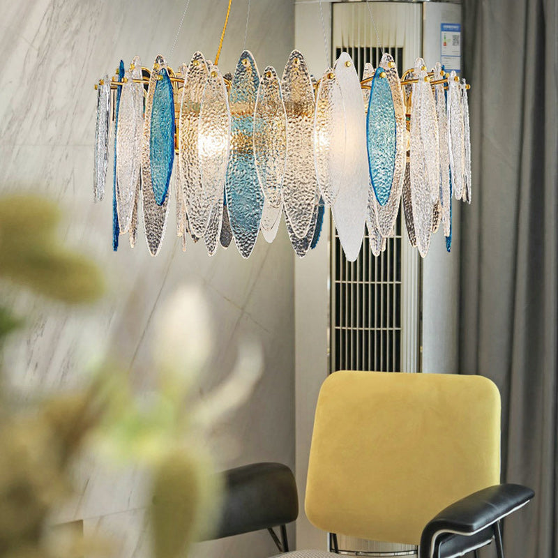 Contemporary Feather Round Glass Chandelier