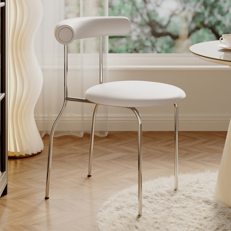 Minimalist Curved Leather Metal Dining Chair — Black