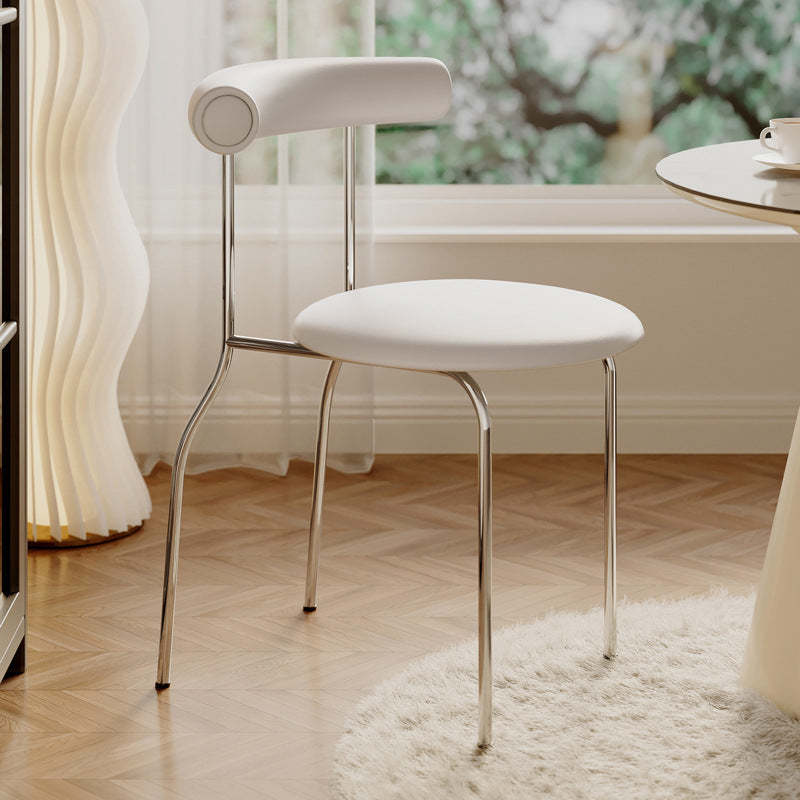 Minimalist Curved Leather Metal Dining Chair — Black