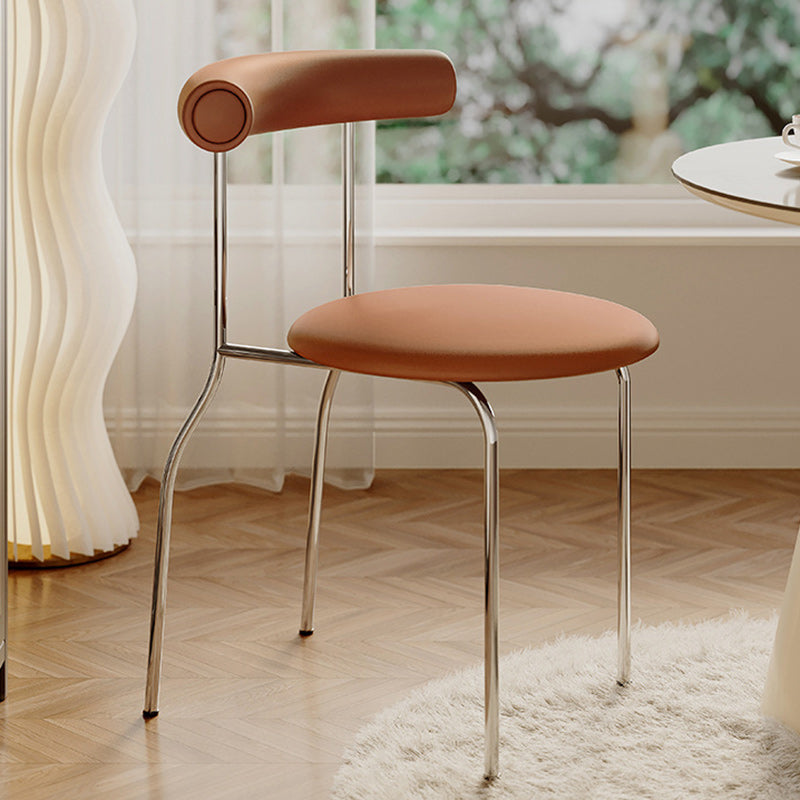 Minimalist Curved Leather Metal Dining Chair — White