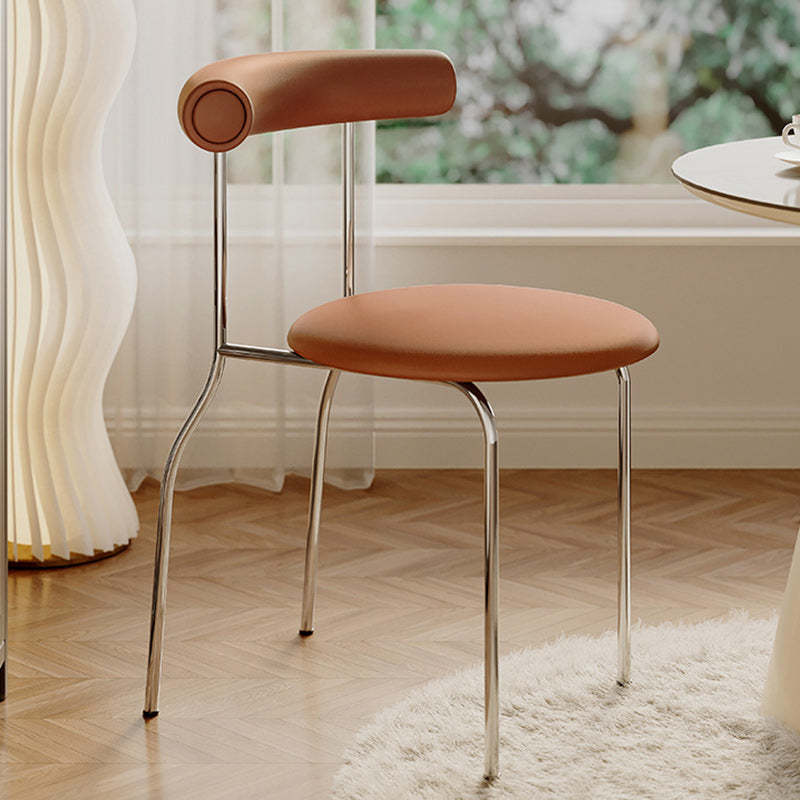 Minimalist Curved Leather Metal Dining Chair — White