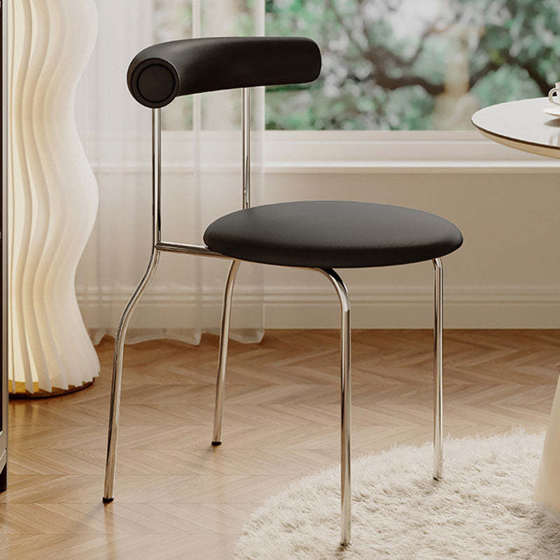 Minimalist Curved Leather Metal Dining Chair — Brown