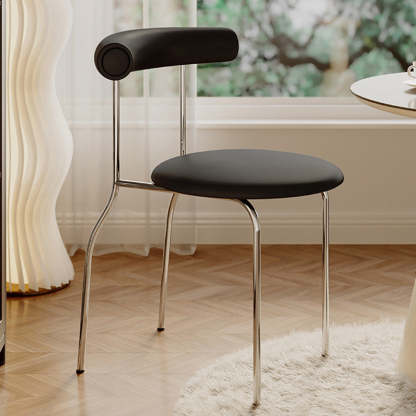 Minimalist Curved Leather Metal Dining Chair — Brown