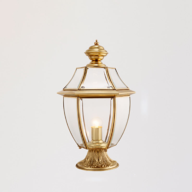 Scandinavian Hexagonal Bell Glass Brass Outdoor Light — Frosted Glass / 110V-120V For US/CA