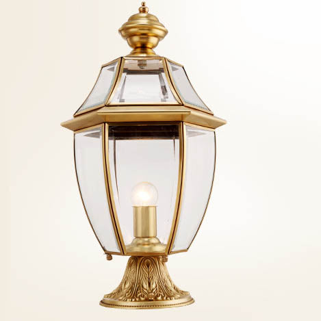 Scandinavian Hexagonal Bell Glass Brass Outdoor Light — Diamond Glass / 220V-240V For UK/AU