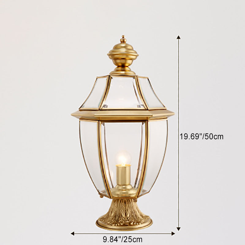 Scandinavian Hexagonal Bell Glass Brass Outdoor Light — Diamond Glass / 110V-120V For US/CA