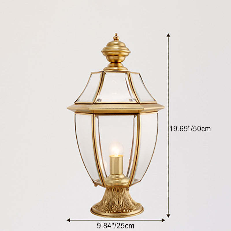 Scandinavian Hexagonal Bell Glass Brass Outdoor Light — Diamond Glass / 110V-120V For US/CA