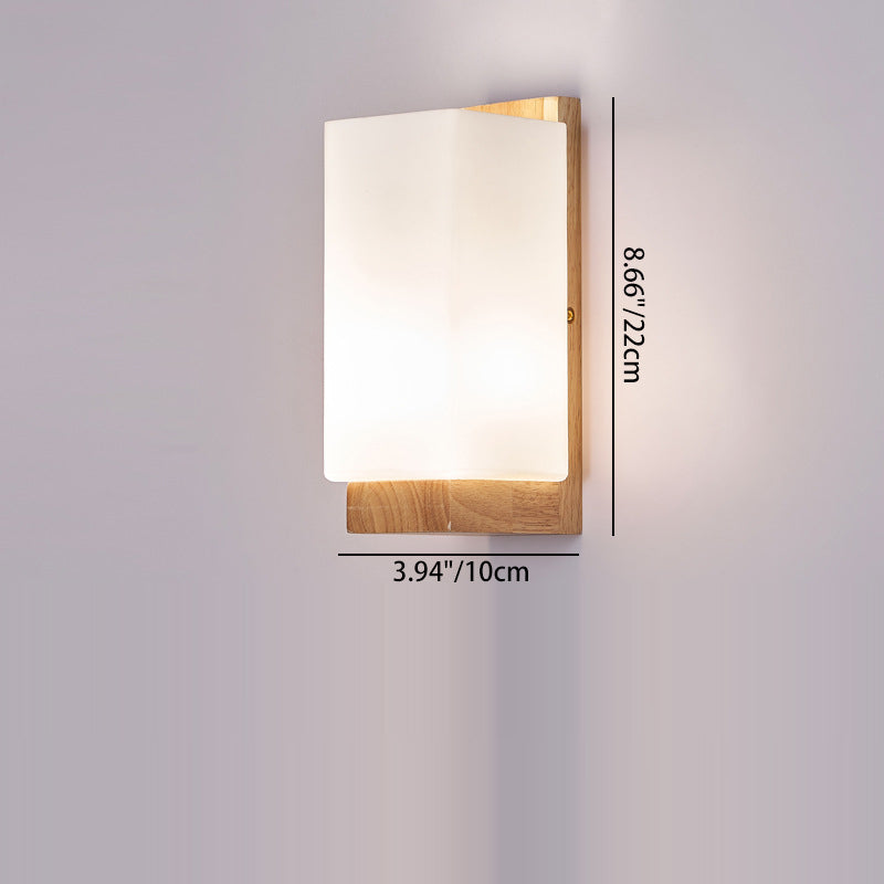 Japanese Rectangle Glass Wood Wall Sconce