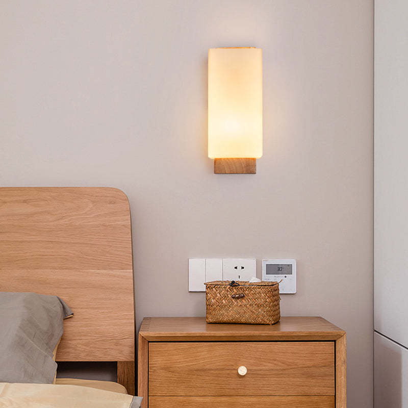 Japanese Rectangle Glass Wood Wall Sconce — 110V-120V For US/CA
