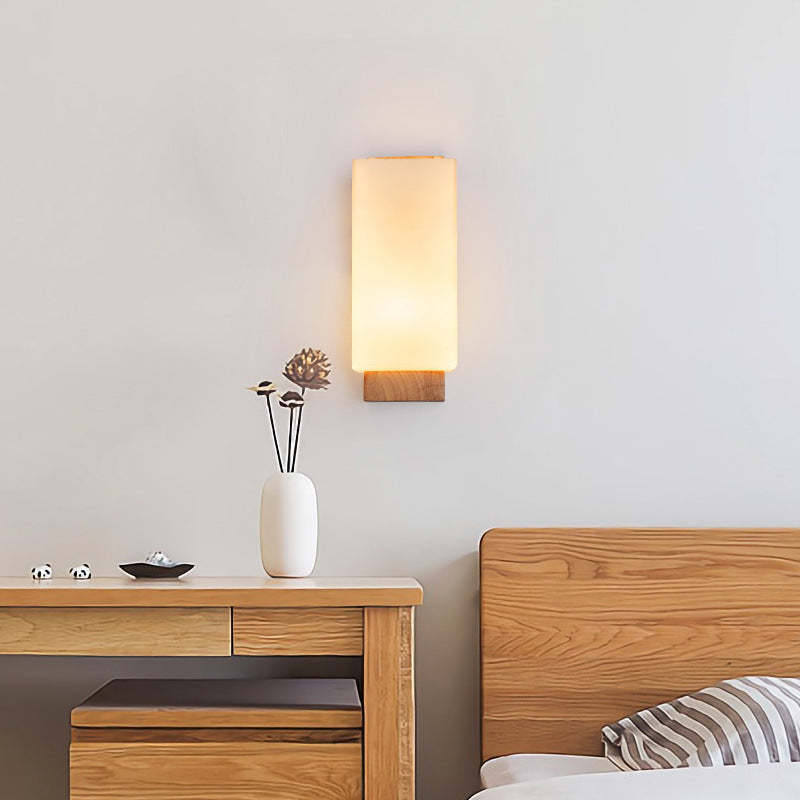 Japanese Rectangle Glass Wood Wall Sconce — 220V-240V For UK/AU
