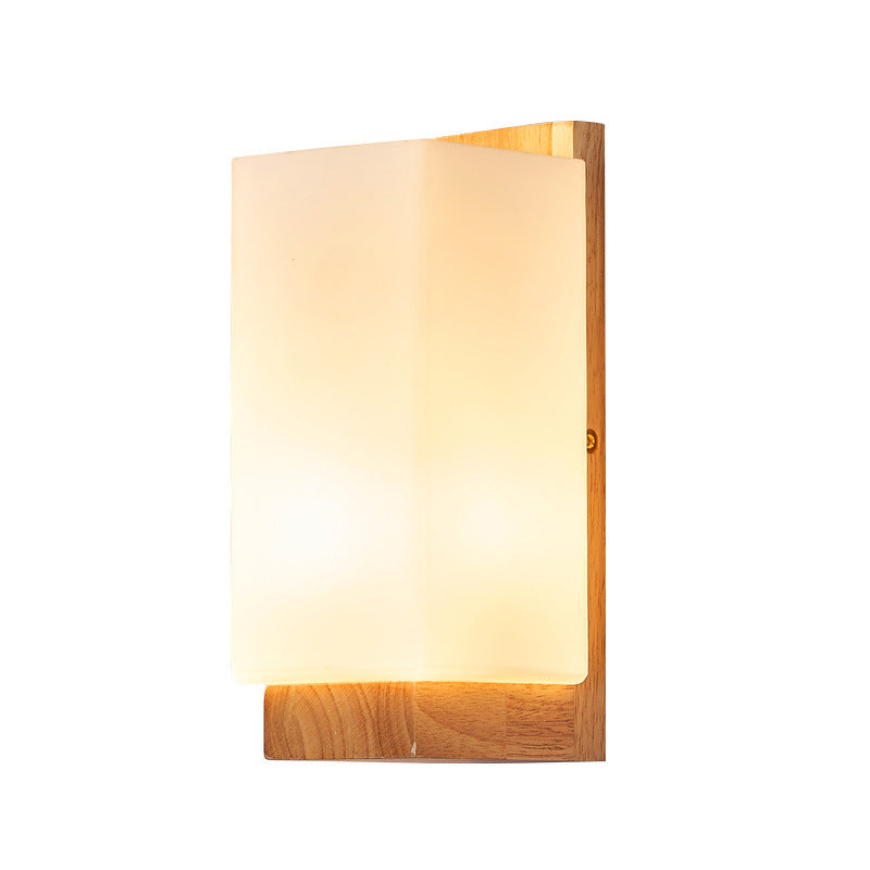 Japanese Rectangle Glass Wood Wall Sconce