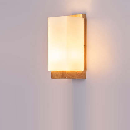 Japanese Rectangle Glass Wood Wall Sconce