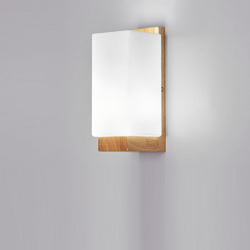 Japanese Rectangle Glass Wood Wall Sconce