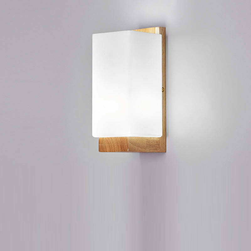Japanese Rectangle Glass Wood Wall Sconce