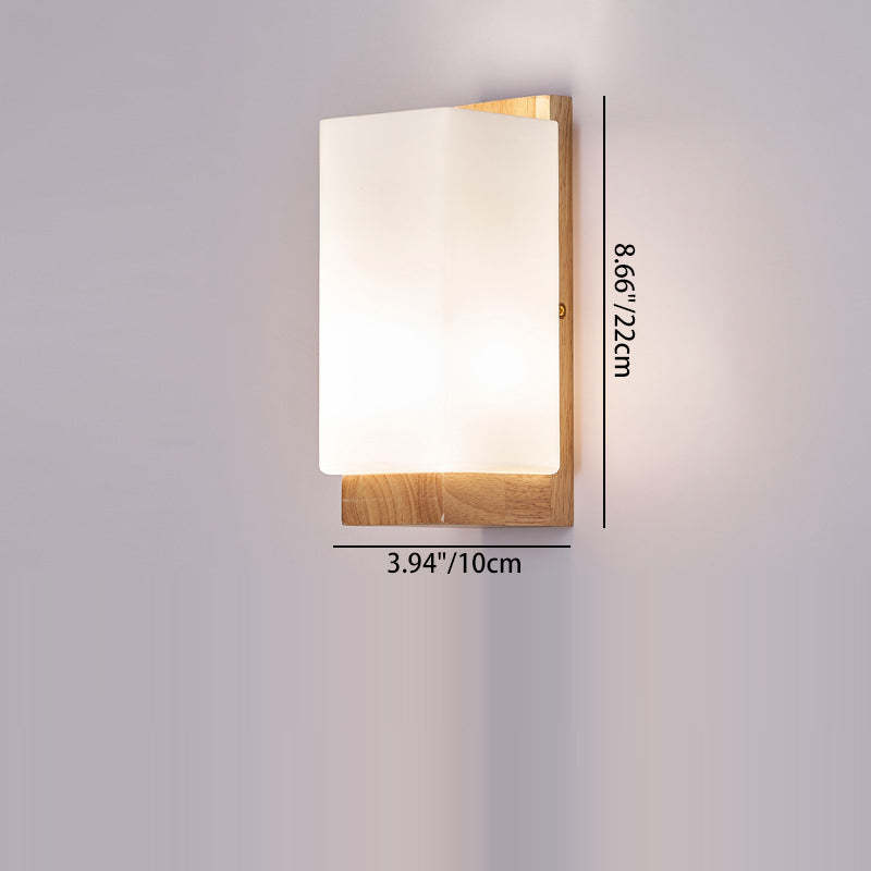 Japanese Rectangle Glass Wood Wall Sconce