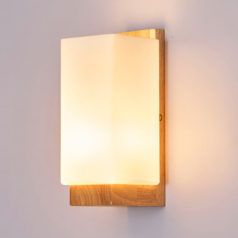 Japanese Rectangle Glass Wood Wall Sconce