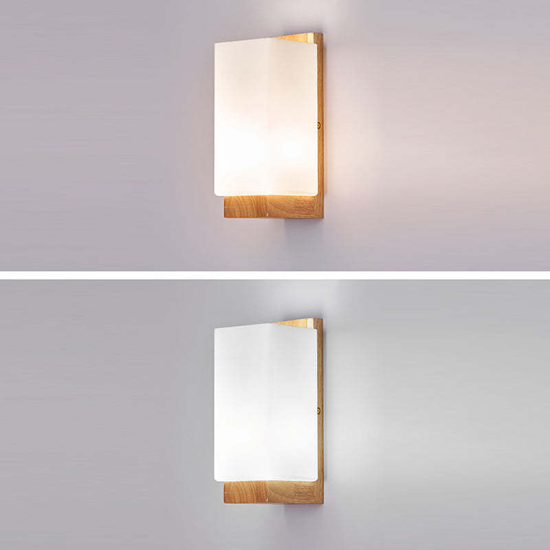 Japanese Rectangle Glass Wood Wall Sconce