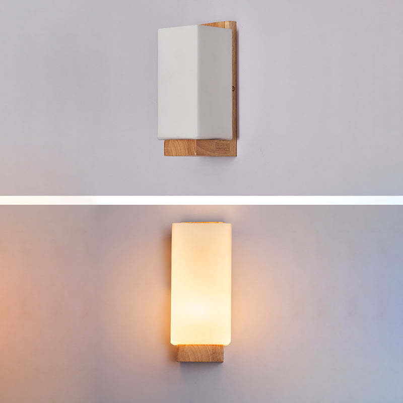 Japanese Rectangle Glass Wood Wall Sconce