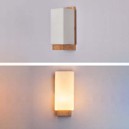 Japanese Rectangle Glass Wood Wall Sconce