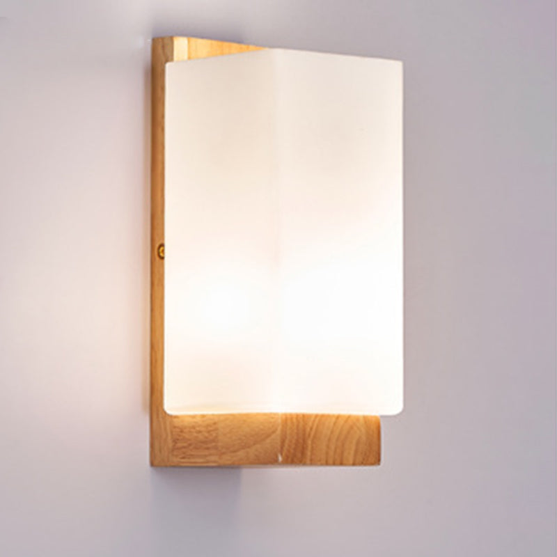 Japanese Rectangle Glass Wood Wall Sconce