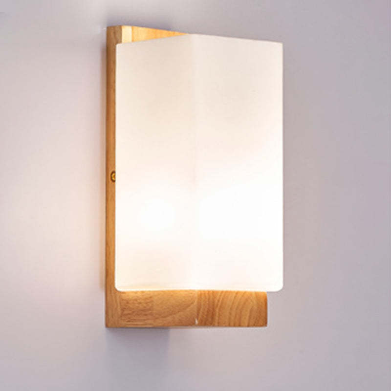 Japanese Rectangle Glass Wood Wall Sconce