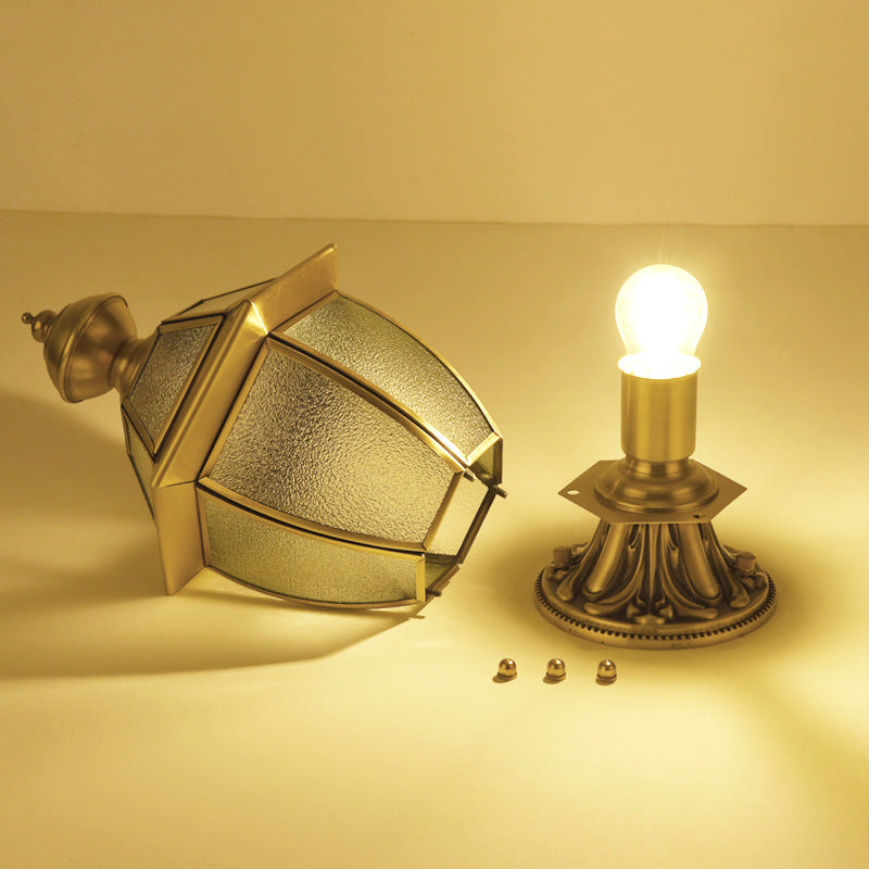 Scandinavian Hexagonal Bell Glass Brass Outdoor Light — Diamond Glass / 110V-120V For US/CA