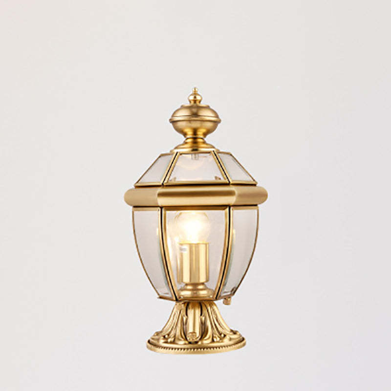 Modern Hexagonal Bell Glass Brass Outdoor Light