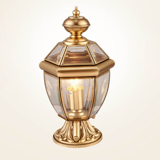 Modern Hexagonal Bell Glass Brass Outdoor Light