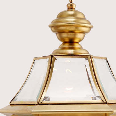 Scandinavian Hexagonal Bell Glass Brass Outdoor Light — Clear Glass / 110V-120V For US/CA