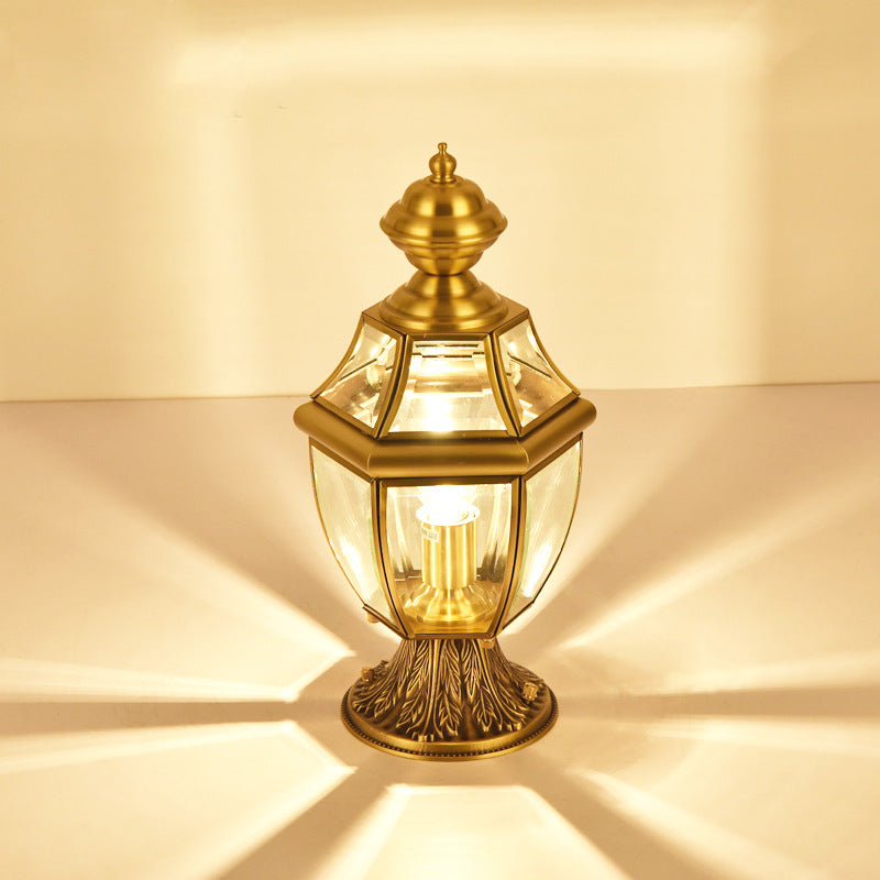 Scandinavian Hexagonal Bell Glass Brass Outdoor Light — Clear Glass / 220V-240V For UK/AU