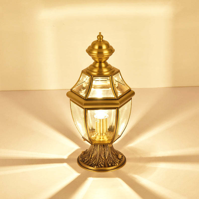 Scandinavian Hexagonal Bell Glass Brass Outdoor Light — Clear Glass / 220V-240V For UK/AU