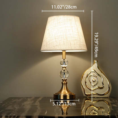 Traditional Vintage Scalloped Round Beads Fabric Crystal Brass 1-Light Table Lamp For Living Room