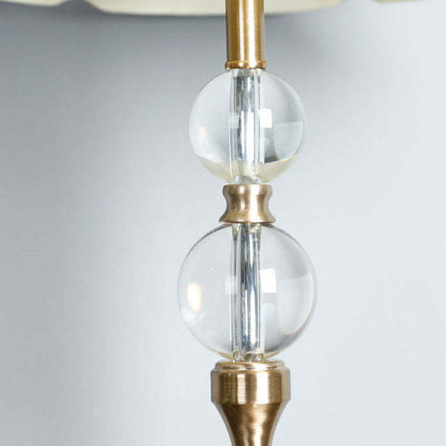 Traditional Vintage Scalloped Round Beads Fabric Crystal Brass 1-Light Table Lamp For Living Room