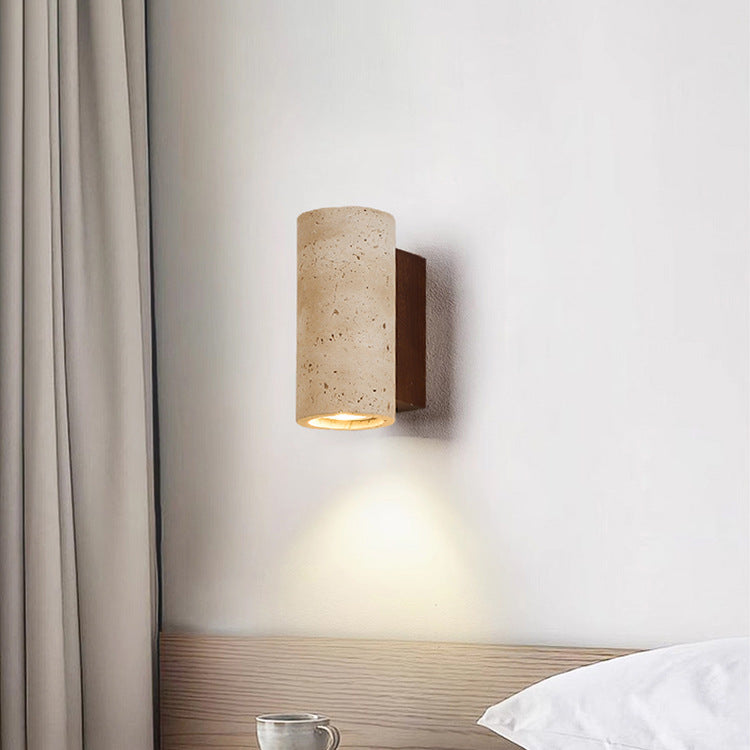 Japanese Square Yellow Travertine Solid Wood Wall Sconce
