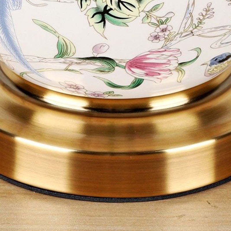 Chinese Patterned Bird Scalloped Fabric Ceramic Table Lamp — Dimmer Switch / A / 110V-120V For US/C