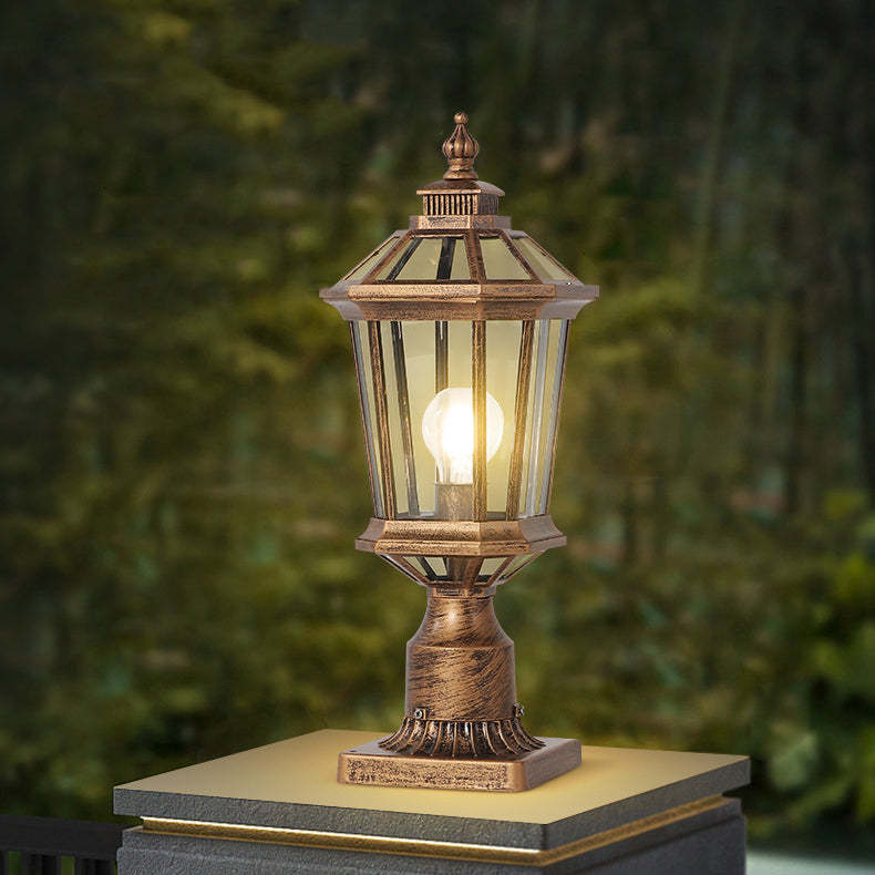 Vintage Octagonal Curved Linear Glass Aluminum Outdoor Light