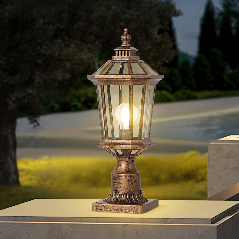 Vintage linear curved bronze outdoor post lights, Lighom — Matte Black / 220V-240V (UK/AU)