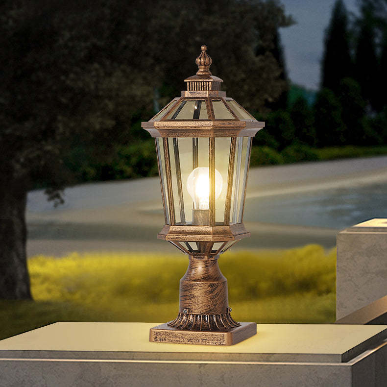 Vintage Octagonal Curved Linear Glass Aluminum Outdoor Light