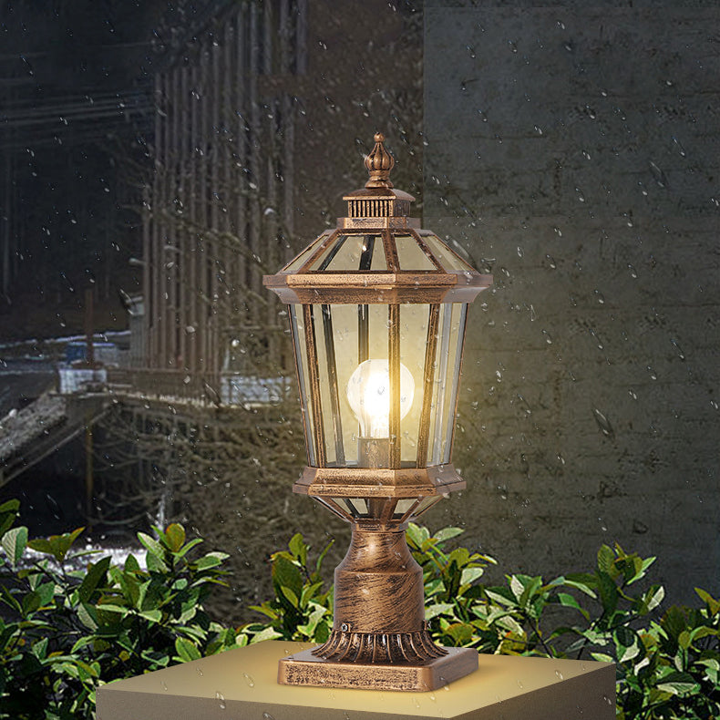 Vintage Octagonal Curved Linear Glass Aluminum Outdoor Light
