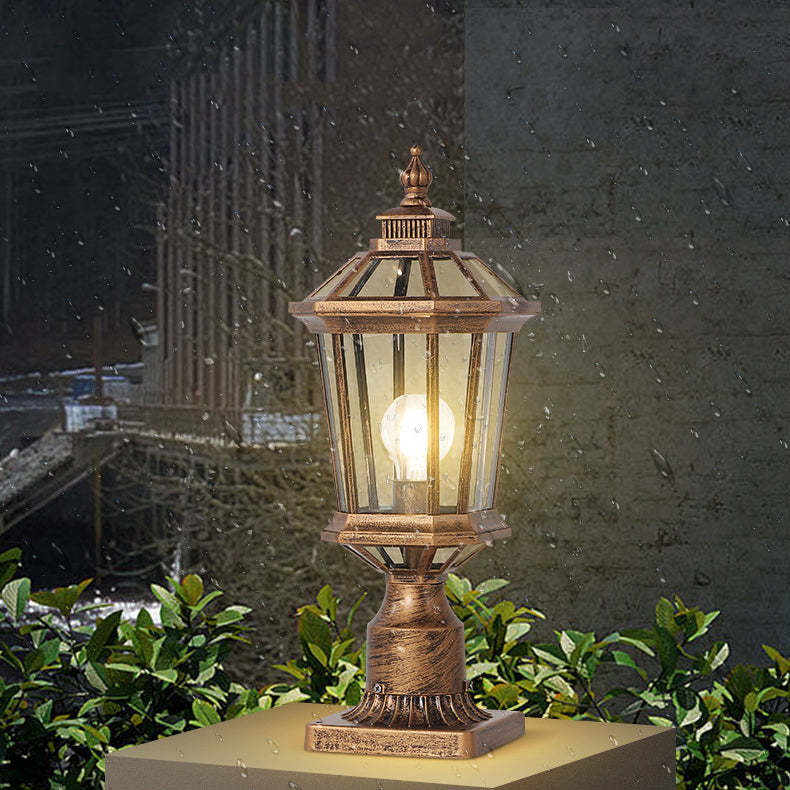 Vintage Octagonal Curved Linear Glass Aluminum Outdoor Light